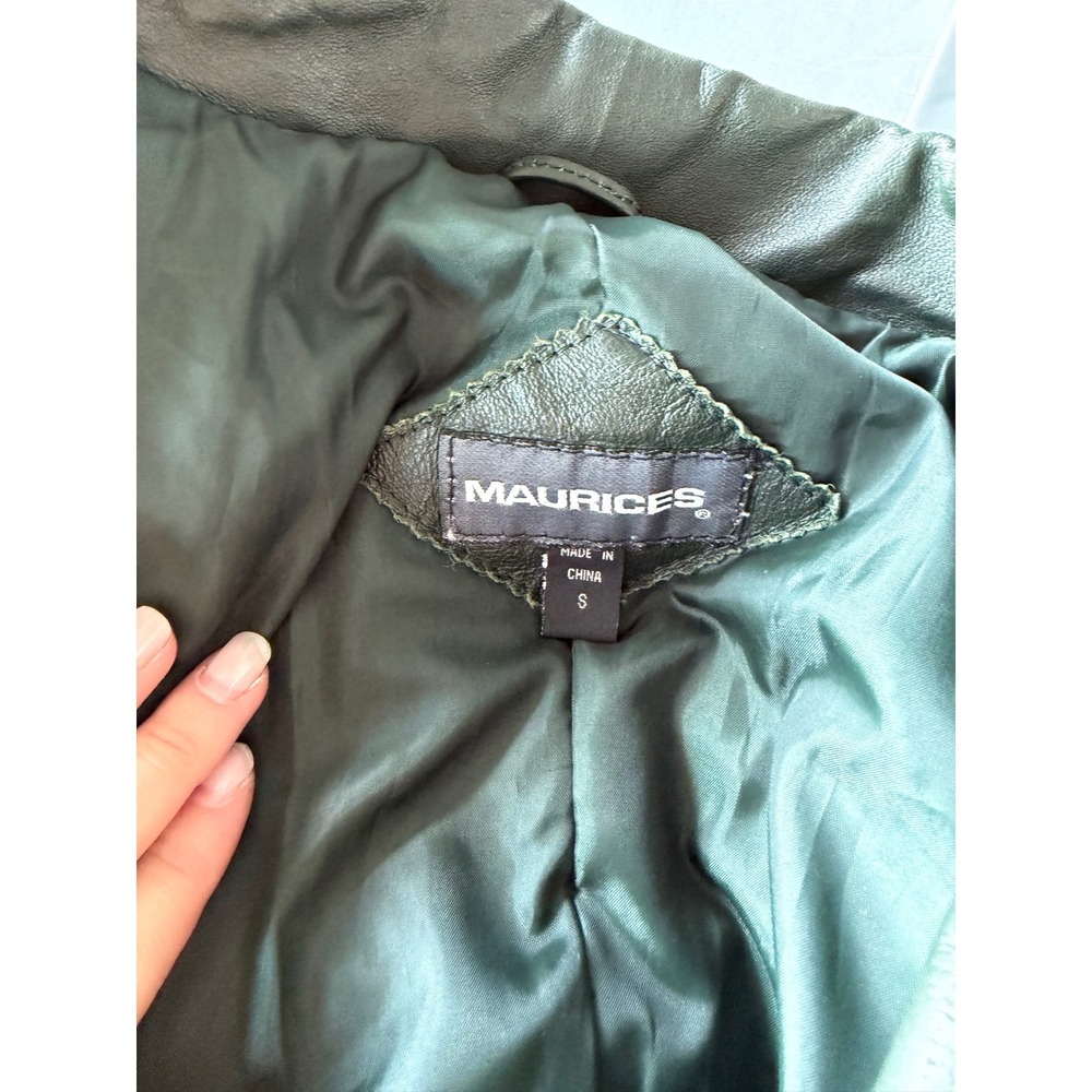 Vintage Maurices Forrest Green Genuine Leather Longline Trench Coat Size Small - Picture 4 of 14